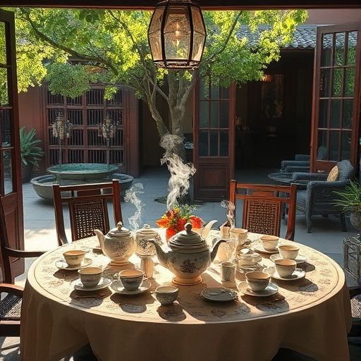 庭院茶肆的茶桌