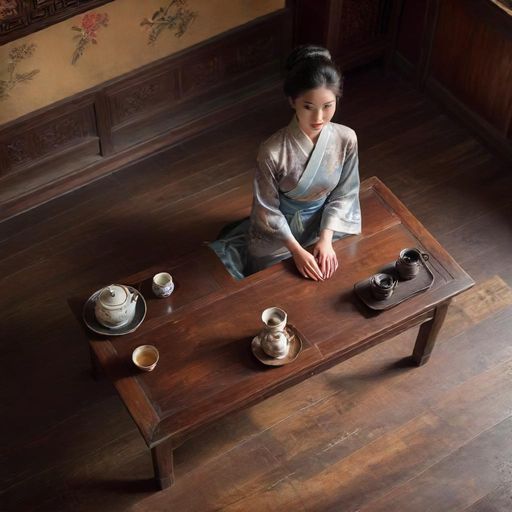 茶桌上摆放精致的茶具与点心