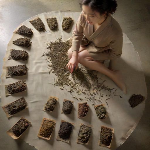多种类茶叶干燥样品并列展示的特写照片