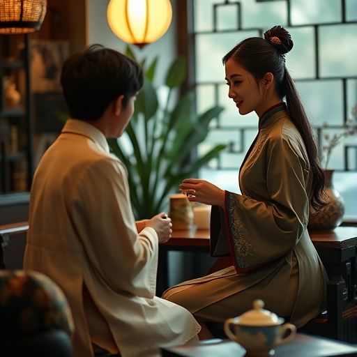 茶艺师与顾客笑谈，气氛轻松