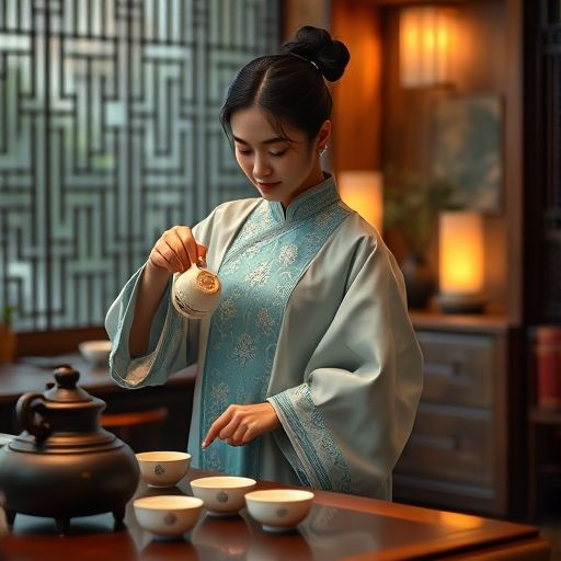 茶艺师在广州天河喝茶工作室泡茶