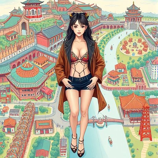 展示葵花浦地区历史变迁及文化标志的地图插画