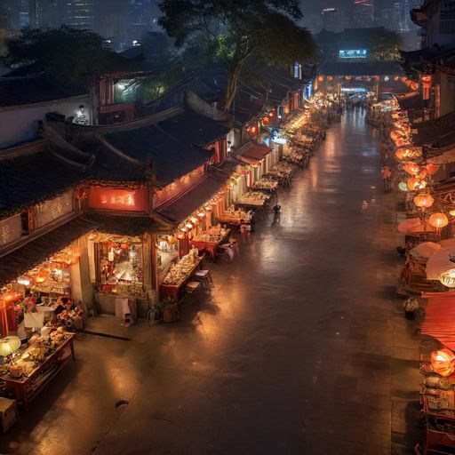 夜晚宝安茶楼街景，温暖灯光下的热闹场景