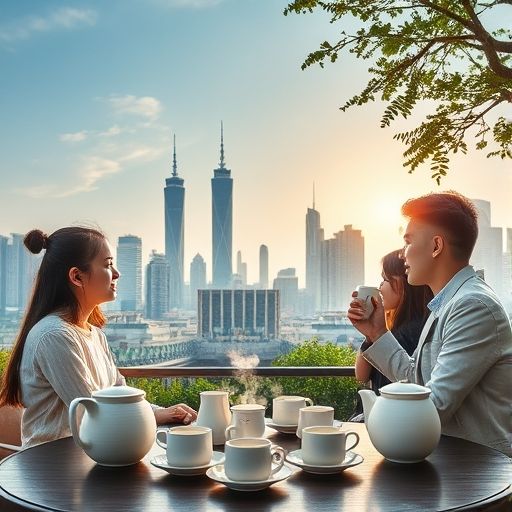 年轻人品茶场景