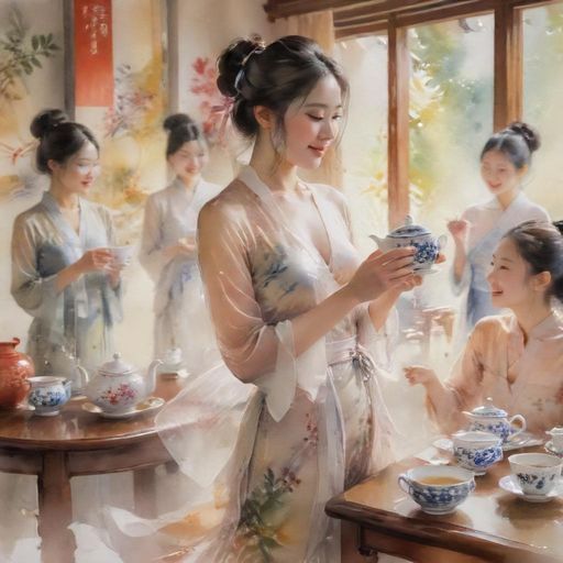 朋友聚会喝茶，轻松写意的场景