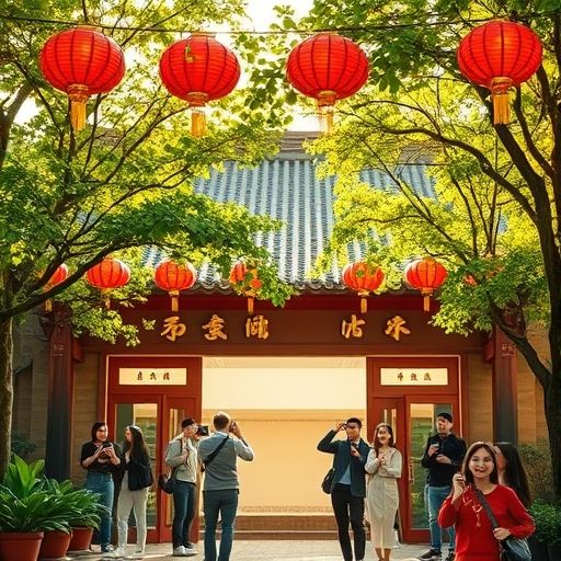 广州茶肆外景与游客