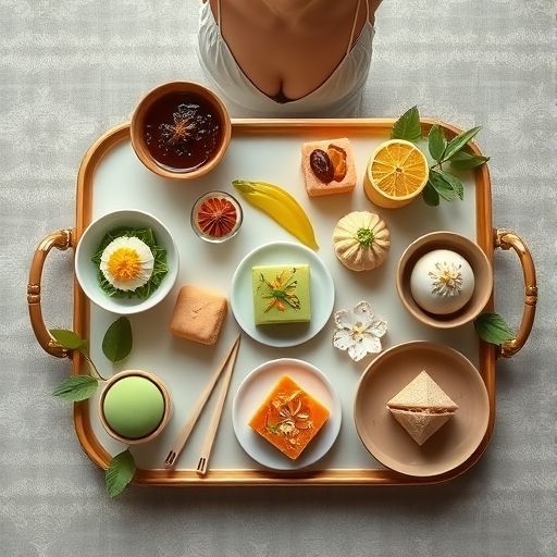 一盘摆放精美的茶点，色泽诱人