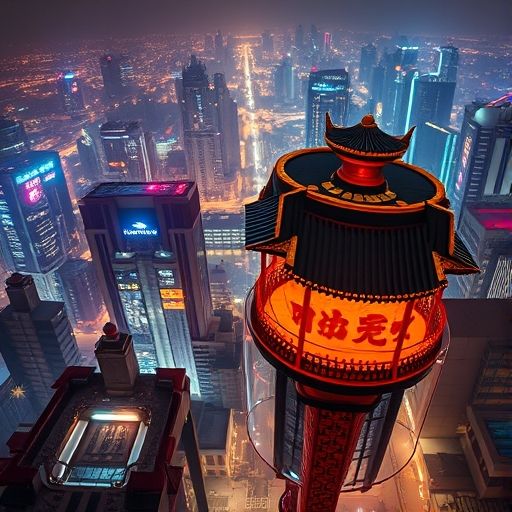 空中俯瞰茶馆与写字楼群
