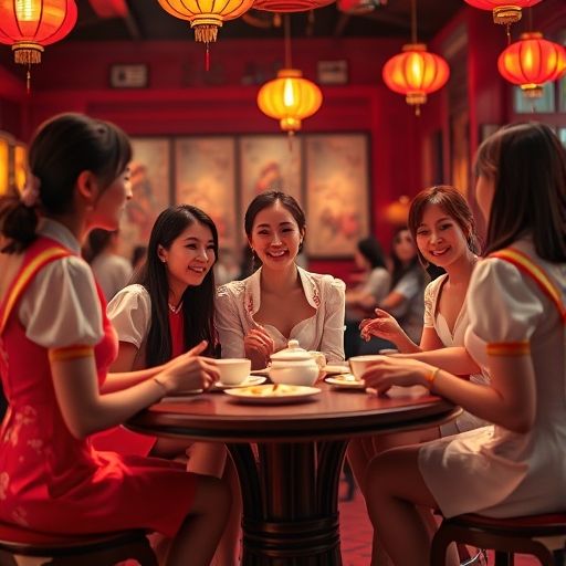 好友欢聚的茶室时光