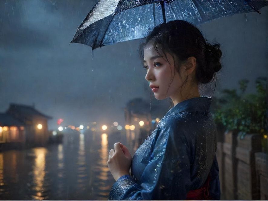 抽象风格的网络社区信息流，背景是灯火辉煌的夜景