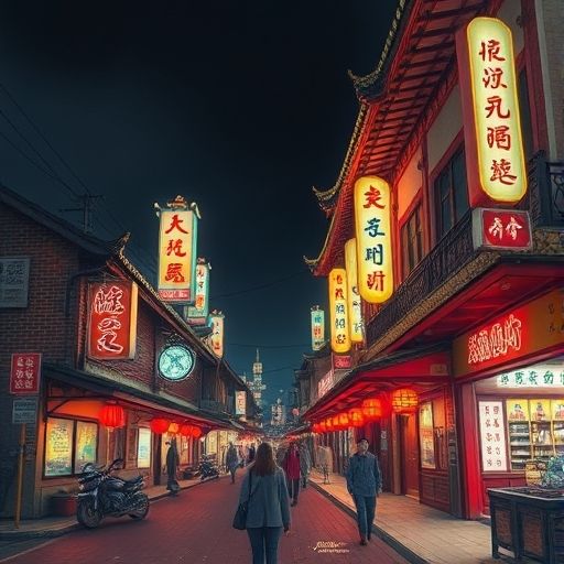 广州站街按摩店夜景氛围图
