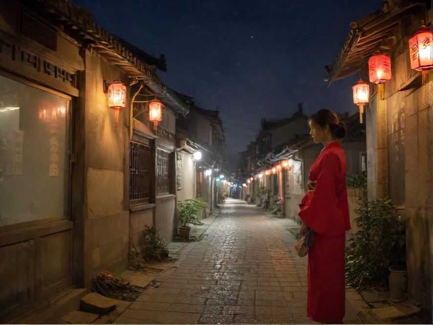 广州夜景霓虹灯下的城市街道