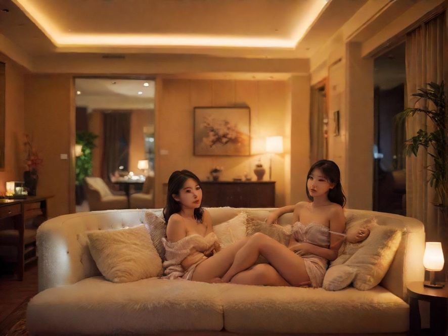 一个布置温馨、光线柔和的私密休闲空间，配有舒适的沙发和精致的装饰，营造出奢华而放松的氛围。