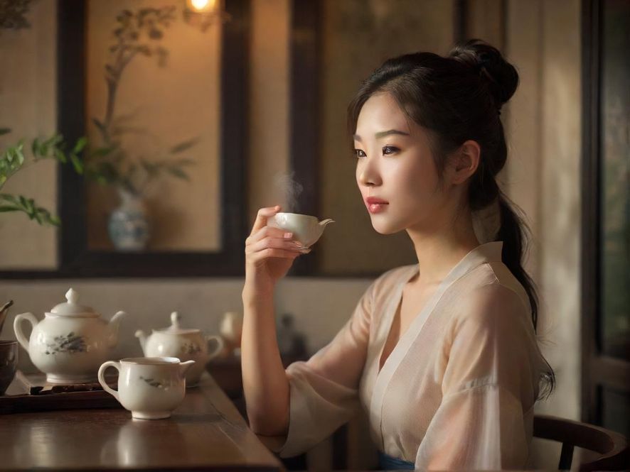 深圳茶室美女品茶图