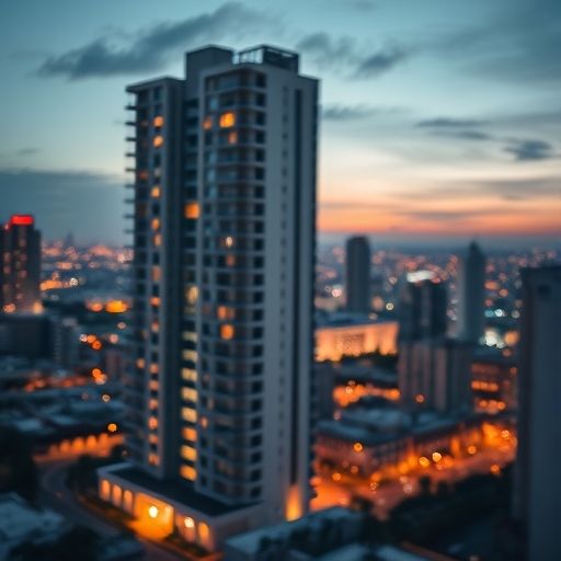 深圳城市夜景中的一栋现代化公寓楼
