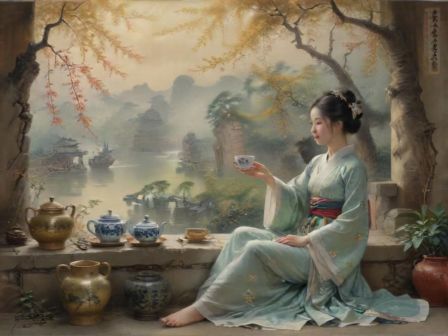广州天河茶肆的茶艺表演场景