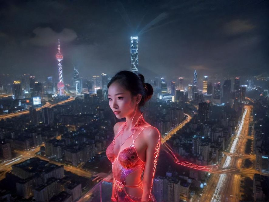 深圳夜晚的城市天际线，灯火通明，充满活力
