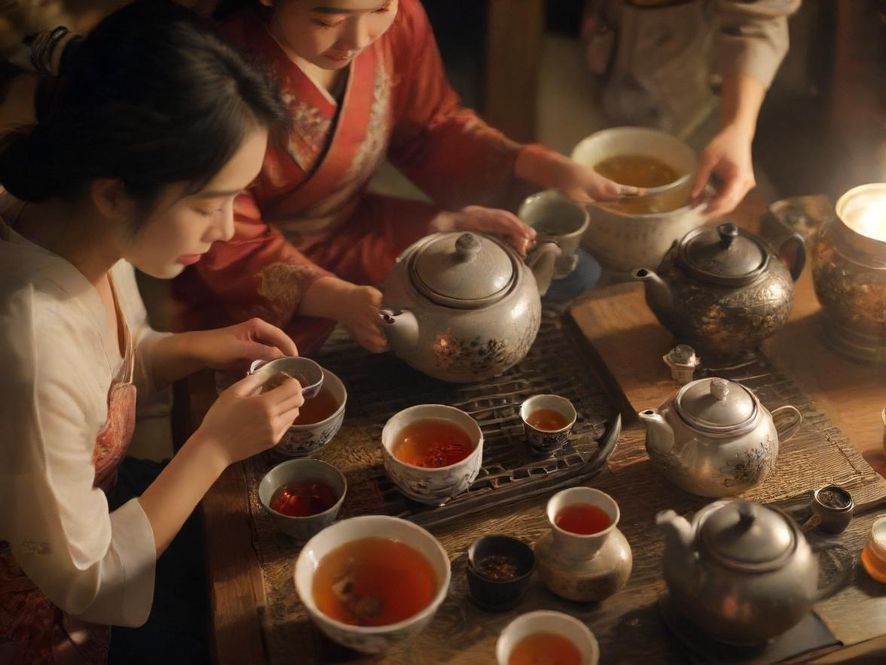 一位茶艺师正在专注地冲泡茶叶，手法娴熟，氤氲的茶香仿佛透过屏幕弥漫开来