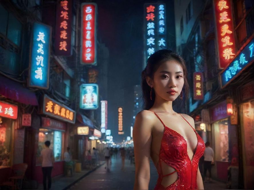 广州夜晚灯火通明的休闲会所街道