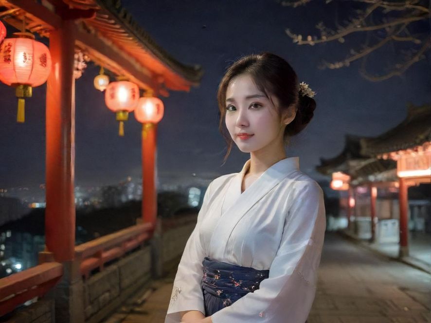 夜晚都市街景，霓虹灯闪烁，一栋建筑在模糊的背景中若隐若现，暗示着隐藏的娱乐场所。