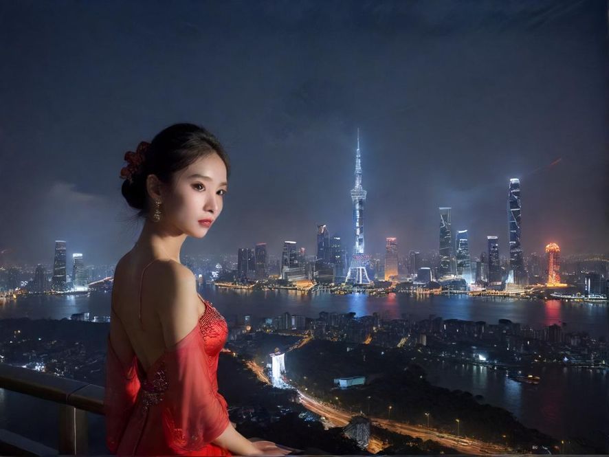 广州珠江新城璀璨夜景，高楼林立，华灯初上，展现都市繁华与无限可能