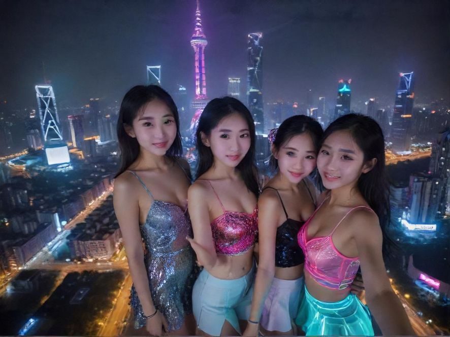 从高处俯瞰广州天河区的繁华夜景，高楼林立，霓虹灯光闪烁，车流如织，展现出都市的无限活力与魅力，如同电影画面般充满故事感。