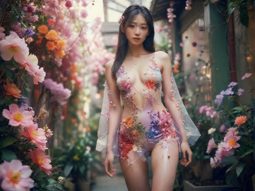 秘密花园中的各色花朵特写