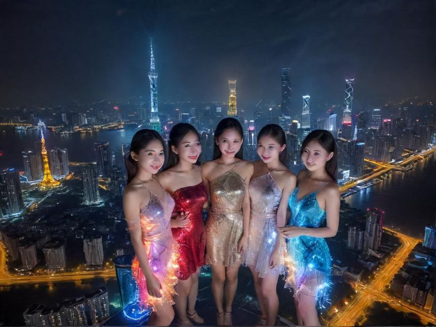 广州深圳繁华夜景，高楼林立，灯火璀璨