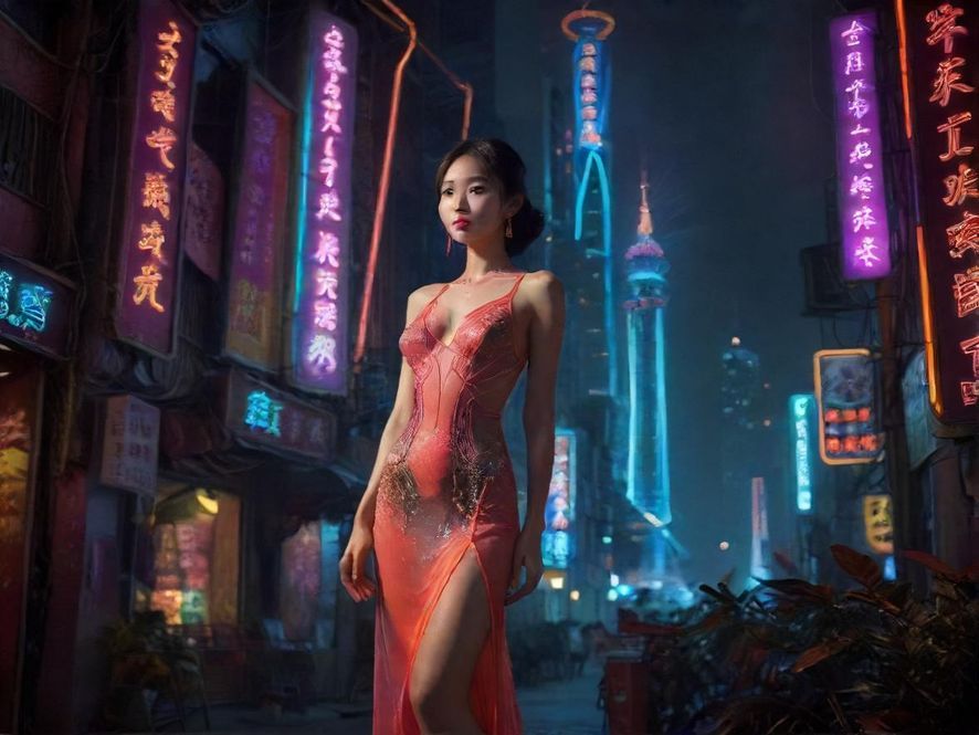 广州夜色霓虹灯光