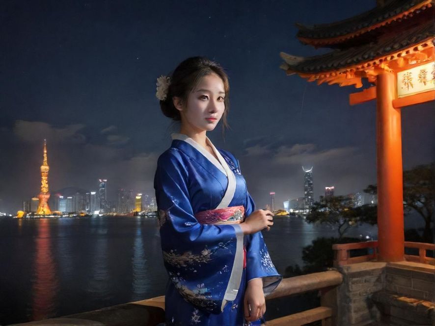 夜晚的城市街道，霓虹灯闪烁，远处是模糊的建筑，营造出休闲娱乐场所的氛围。