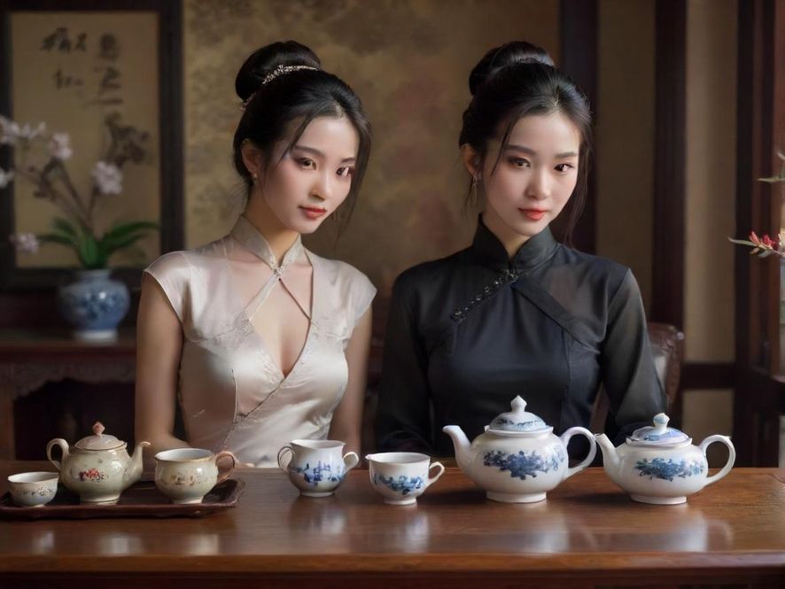 高端茶艺会所茶具与环境展示图