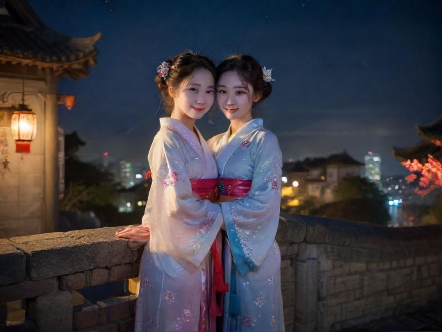 在广州夜景下轻松漫步的人