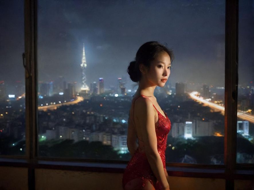 从窗外远眺东莞璀璨的夜景