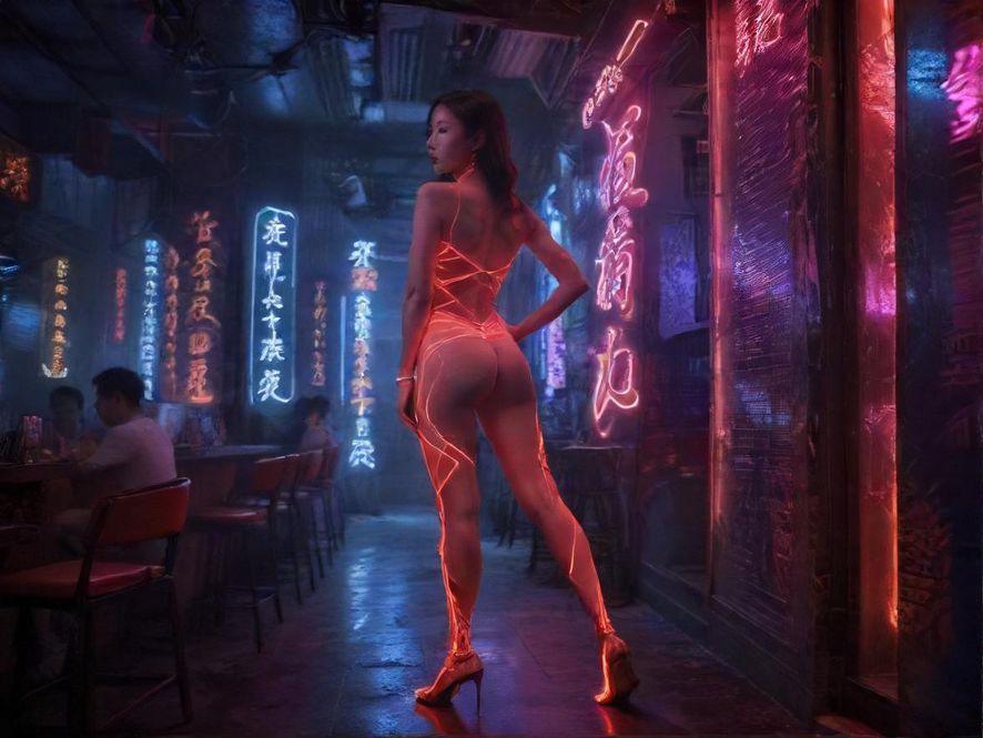 广州海珠夜场会所霓虹灯光现代场景