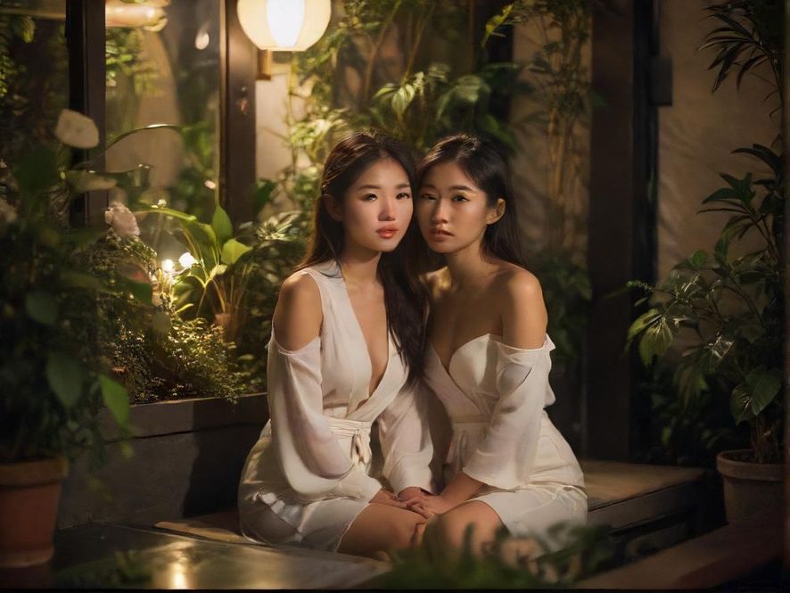 夜晚灯光下的都市隐秘花园,营造出奢华而宁静的私密氛围。