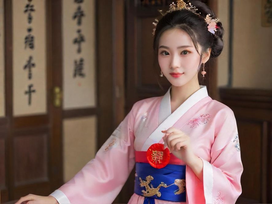 一位东方女性的优雅背影,在柔和的光线中,仿佛置身于一间私密的艺术会所