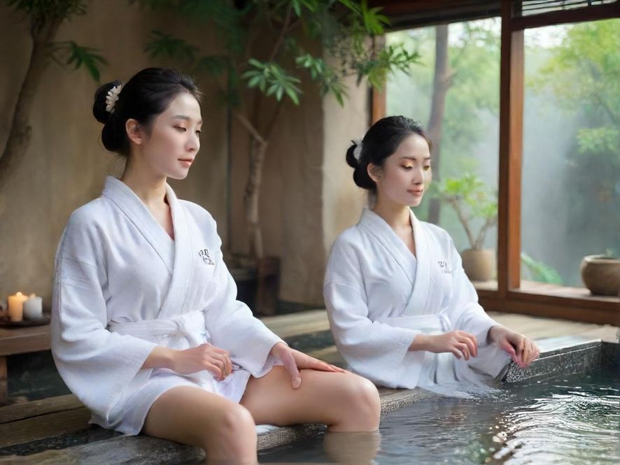 专业按摩师在宜乐休闲水会的私密包间内为顾客进行头部按摩,光线柔和